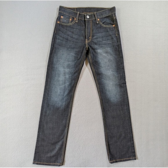 Levis 513 Jeans Men 29x32 Slim Fit Dark Wash Stretch Denim‎ Whiskers Fade - Picture 1 of 11